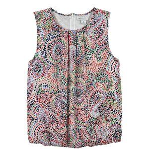 Liz Claiborne Women's Sleeveless Top M Polyester Multicolor Dot Swirl Zipper
